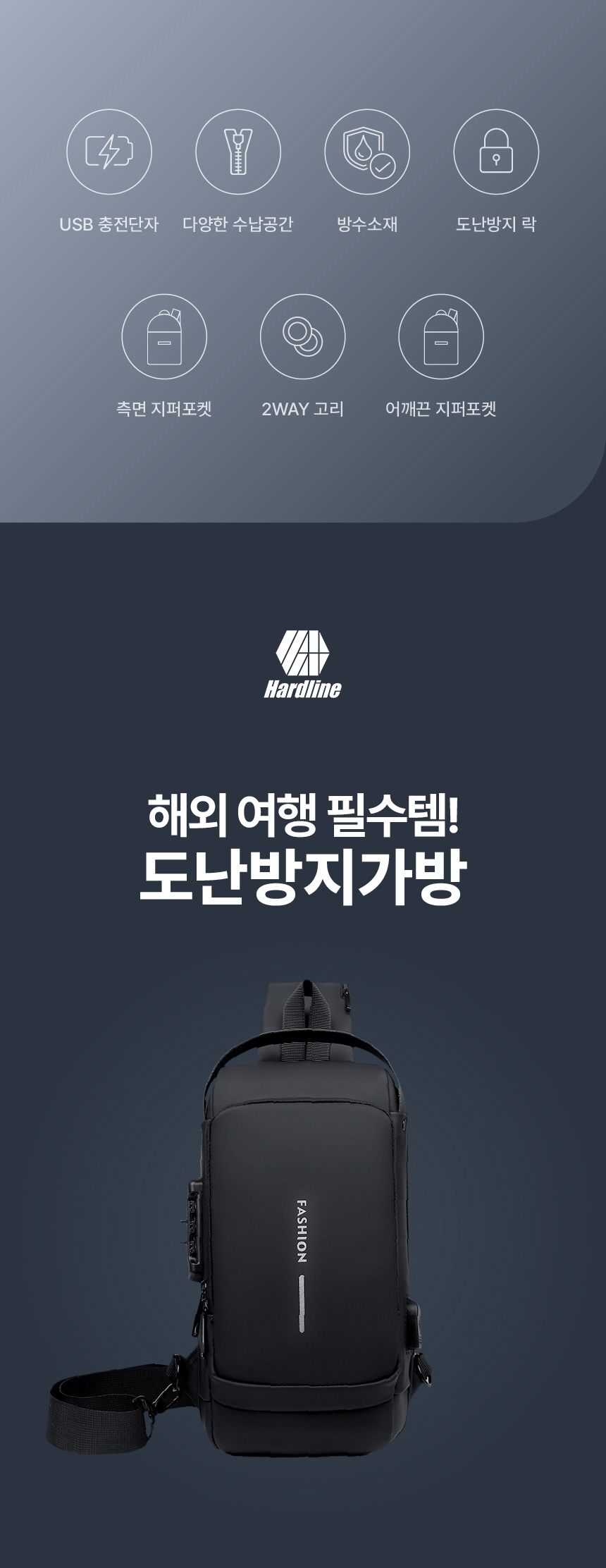 남자슬링백 도난방지가방 메신저백 슬링백 상세 이미지 3